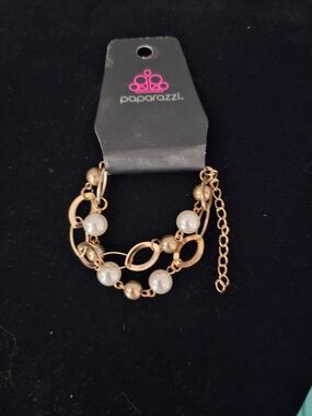 paparazzi Gold-Tone Pearl & Link Layered Bracelet